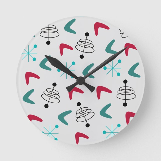 Horloge Ronde Moderne Boomerangs atomiques de milieu de siècle (Recto)