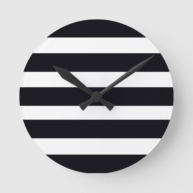 Horloge Ronde Moderne chic élégant noir et blanc rayé (Recto)