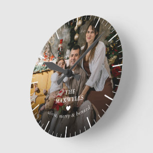 Horloge Ronde Moderne Cœur de Photo de Famille Personnalisée pou