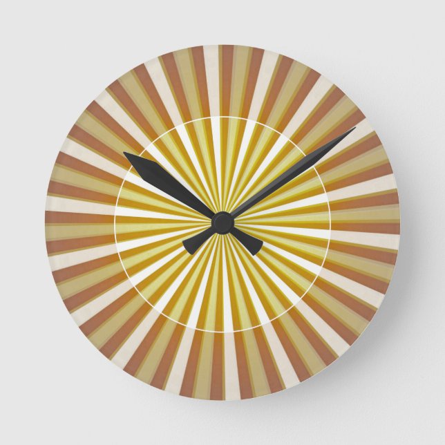 Horloge Ronde Moderne et élégant Sunburst Jaune et Brown (Recto)