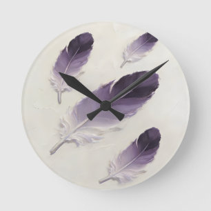 Horloge Ronde Moderne huile de plume de lavande violette 3D Art