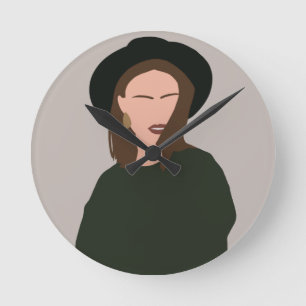 Horloge Ronde Moderne minimaliste Abstraite fille en Casquette