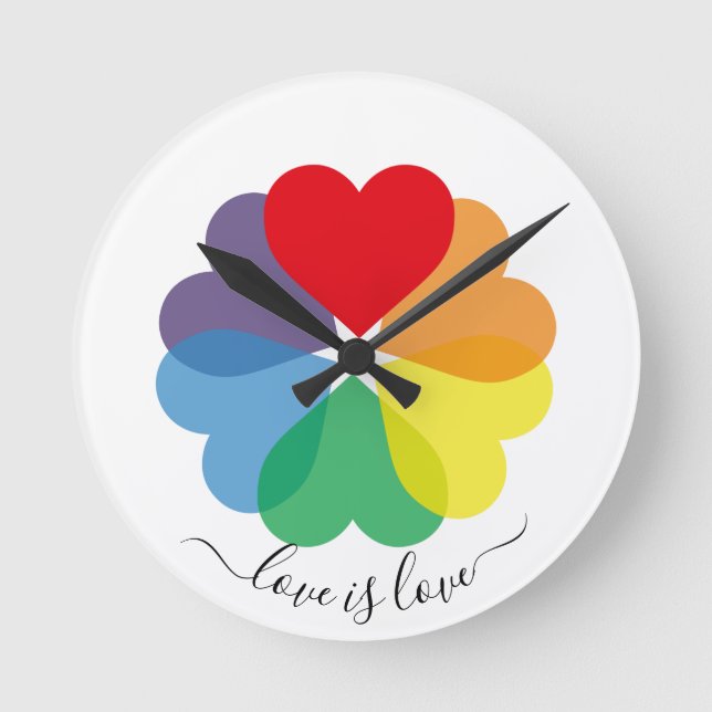 Horloge Ronde Moderne Rainbow Hearts L'amour est l'amour (Recto)