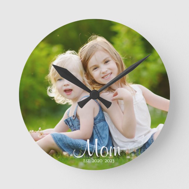 Horloge Ronde Mom Established Modern White Script Photo (Recto)