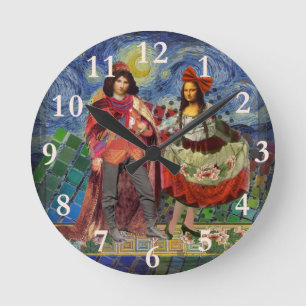Horloge Ronde Mona Lisa Romantique Drôle Coloré Travail Artistiq