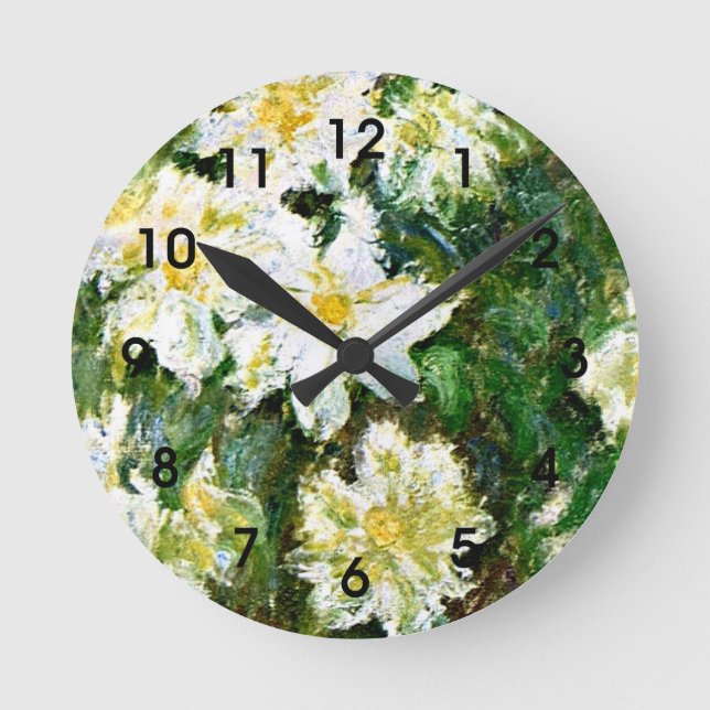 Horloge Ronde Monet - Clematis blanc, célèbre peinture florale (Recto)