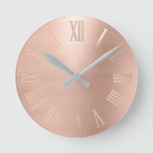 Horloge Ronde Monochrom Rose Gold Minimal Métallic Roman Numéros