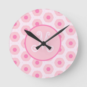 Horloge Ronde Monogram de Pink Circle Dots