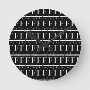 Horloge Ronde Monogram Initial Letter F, Choose Background Color