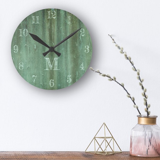 Horloge Ronde Monogramme d'apparence de bronze Patiné Verdigris (Créateur téléchargé)