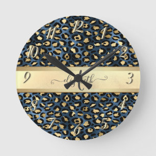 Horloge Ronde Monogramme de bronze noir Motif léopard