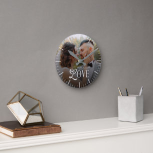 Horloge Ronde Monogramme de couple de photo de mariage personnal