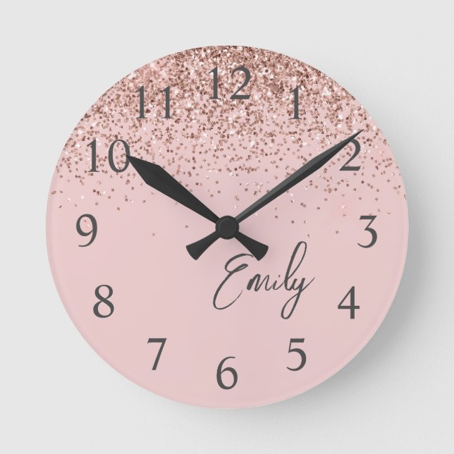 Horloge Ronde Monogramme de Parties scintillant rose pâle Rose (Recto)