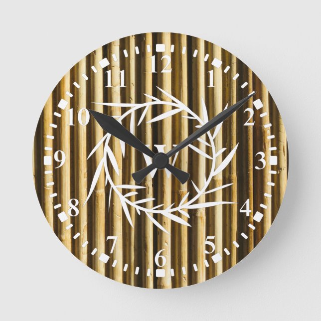 Horloge Ronde Monogramme en bambou rustique Lignes verticales Mo (Recto)