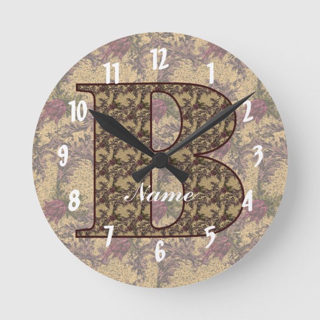 Horloge Ronde Monogramme floral initial B Votre nom Élégant    (Recto)