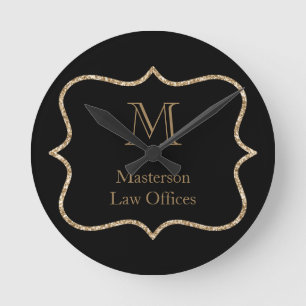 Horloge Ronde Monogramme Initial Nom Or Noir Or Professionnel
