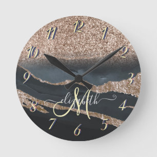 Horloge Ronde Monogramme Marbre Pailleté Moderne