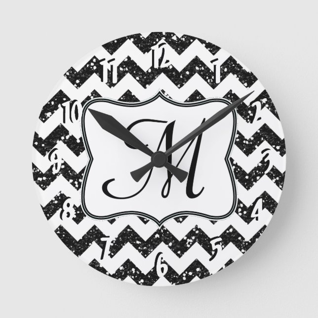 Horloge Ronde Monogramme moderne noir Chevron Monogramme initial (Recto)