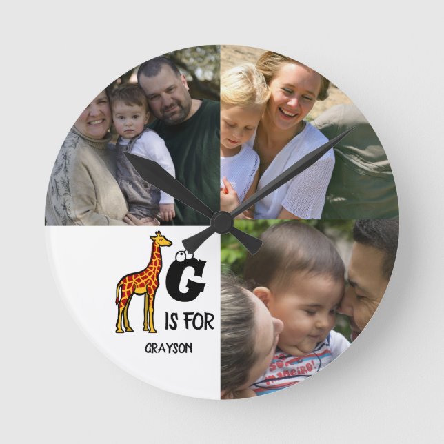 Horloge Ronde Monogramme personnalisé G est pour Girafe mignon (Recto)