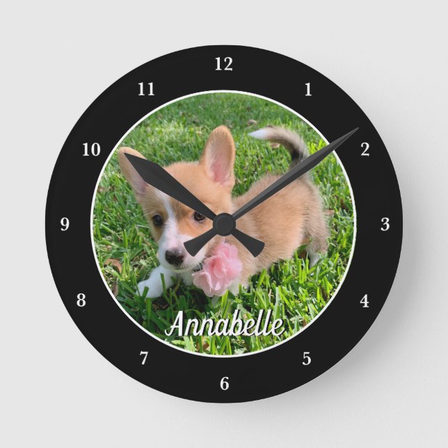 Horloge Ronde Monogramme photo de chien personnalisé Propriétair (Recto)