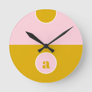 Horloge Ronde Monogramme rose jaune moutarde