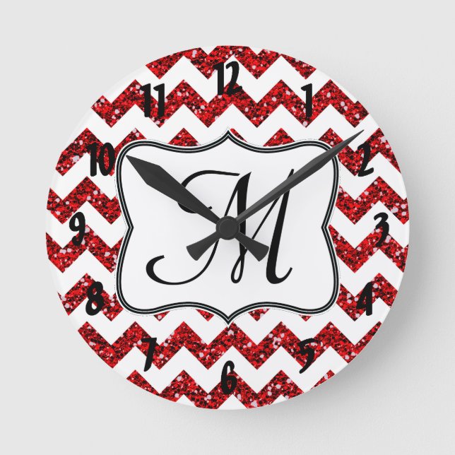 Horloge Ronde Monogramme rouge moderne Chevron Première mèche (Recto)