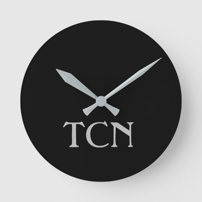 Horloge Ronde Monogramme Simple Gris Noir Minimaliste  (Recto)