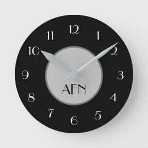 Horloge Ronde Monogrammed Black Gray White Minimum Sleek