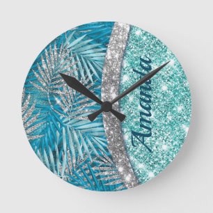 Horloge Ronde Monographie de feuilles de parties scintillant en 