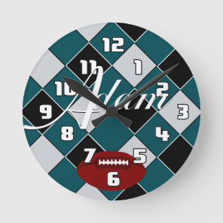 Horloge Ronde Montre à Carreaux Adam Football Vert Noir Argent