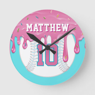 Horloge Ronde Montre Baseball Drip Rose et Bleu