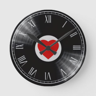 Horloge Ronde Montre disque vinyle et éléments musicaux