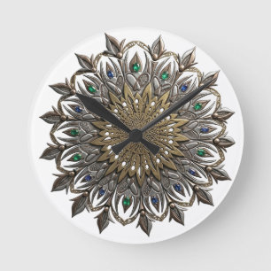 Horloge Ronde Montre Mandala Paon Élégant