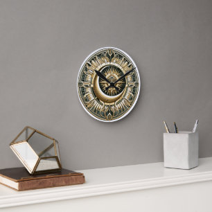 Horloge Ronde Moon et soleil motif AI montre visage