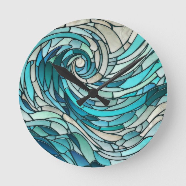 Horloge Ronde Mosaïque de la vague océanique (Recto)