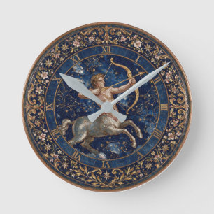 Horloge Ronde Mosaïque de style antique Zodiaque Sagittaire