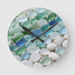 Horloge Ronde Mosaïque de verre de mer Océan Bleus Tranquille