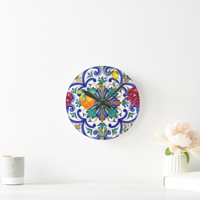 Horloge Ronde Mosaïque méditerranéenne fruit citron  (Maison)