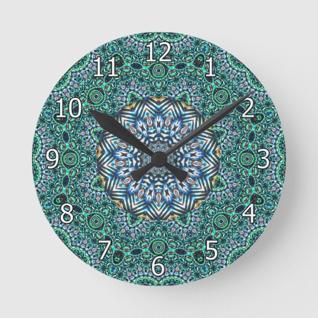 Horloge Ronde Mosaïque turquoise Kaleidoscopique Réflexions Desi (Recto)