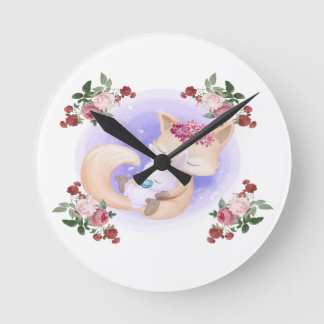 Horloge Ronde Mother Fox Hug Baby Bunny