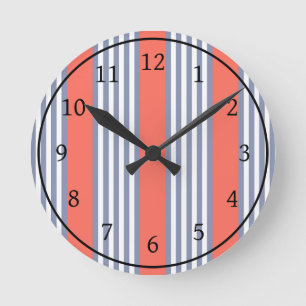 Horloge Ronde Motif à cinq bandes bleu-gris avec corail vivant