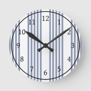 Horloge Ronde Motif à cinq bandes bleu-gris et blanc