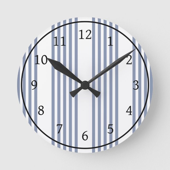 Horloge Ronde Motif à cinq bandes bleu-gris et blanc (Recto)