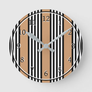 Horloge Ronde Motif à cinq bandes noir et blanc avec bronzage