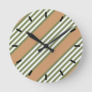 Horloge Ronde Motif à cinq bandes vert olive et blanc avec bronz