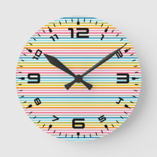 Horloge Ronde Motif à rayures colorées