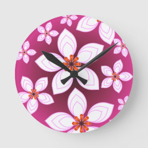 Horloge Ronde Motif Abstrait Floral Rose   Fleur Esthétique Ar