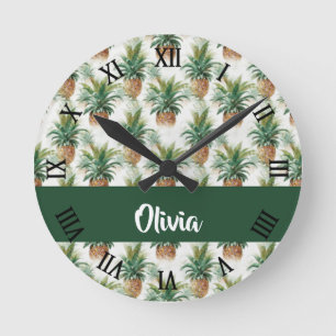 Horloge Ronde Motif ananas sur blanc