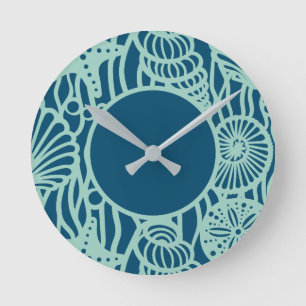 Horloge Ronde Motif Aqua Seashell