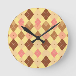Horloge Ronde Motif Argyle Rose Brun Chaud